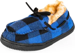 NORTY Size Fleece Buffalo Plaid Slippers for Kids- Slip-On Toddler House Shoes for Boys and Girls - Suede Sole - Runs True to Size