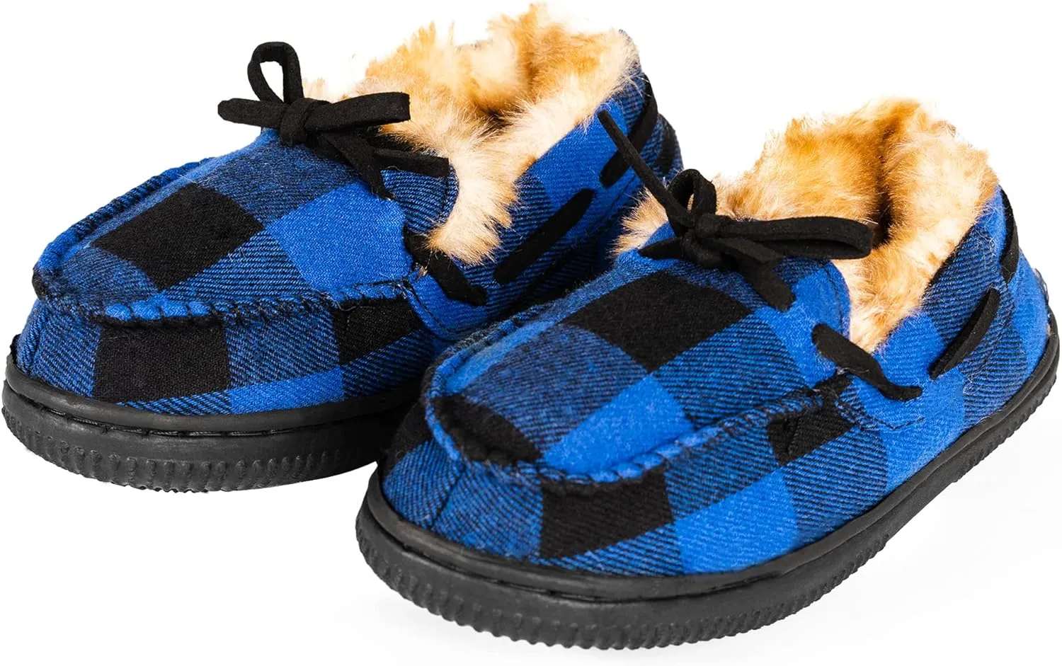 NORTY Size Fleece Buffalo Plaid Slippers for Kids- Slip-On Toddler House Shoes for Boys and Girls - Suede Sole - Runs True to Size