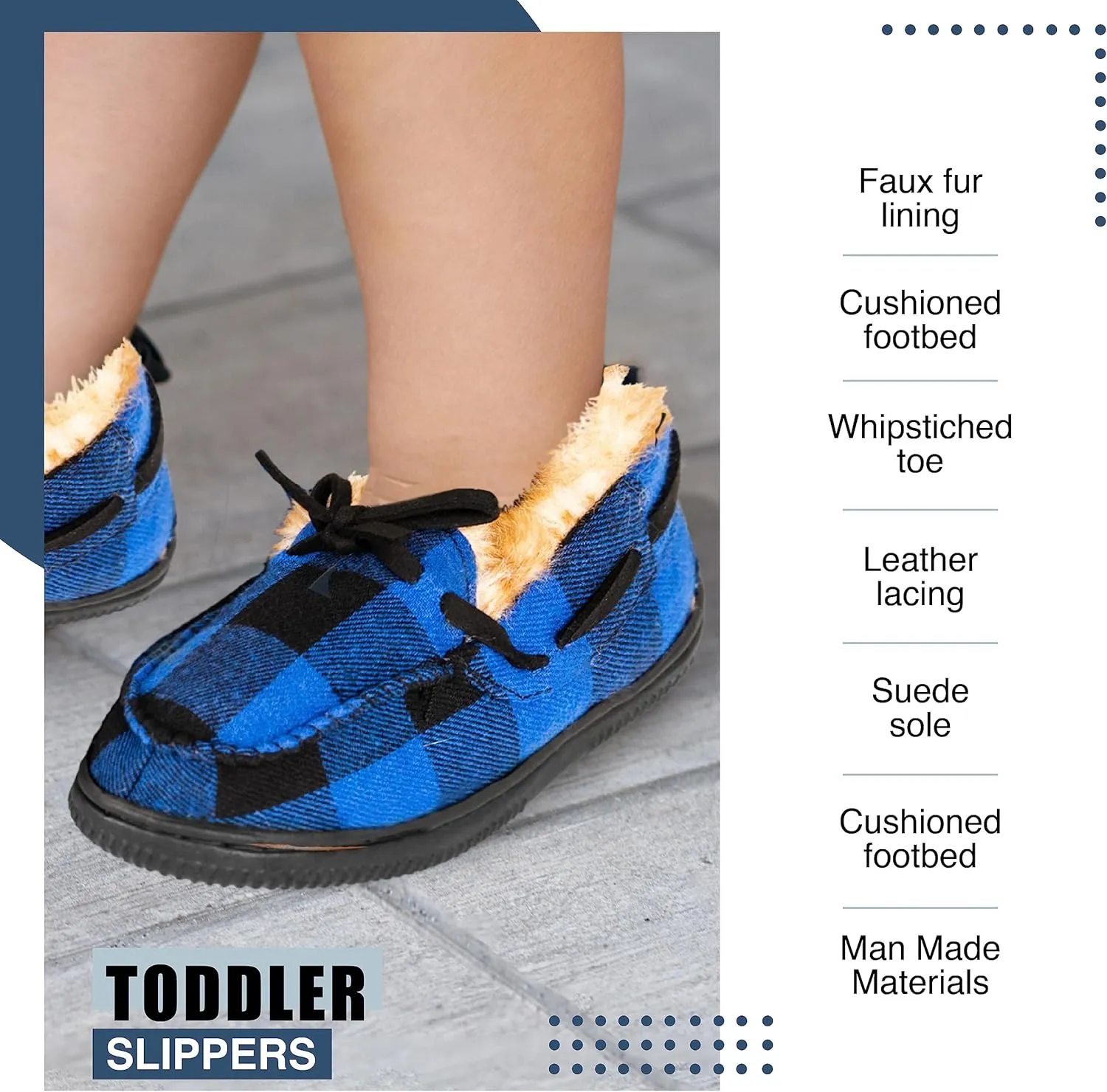 NORTY Size Fleece Buffalo Plaid Slippers for Kids- Slip-On Toddler House Shoes for Boys and Girls - Suede Sole - Runs True to Size