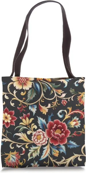 Norwegian Rosemaling Folk Art Floral Design Tote Bag