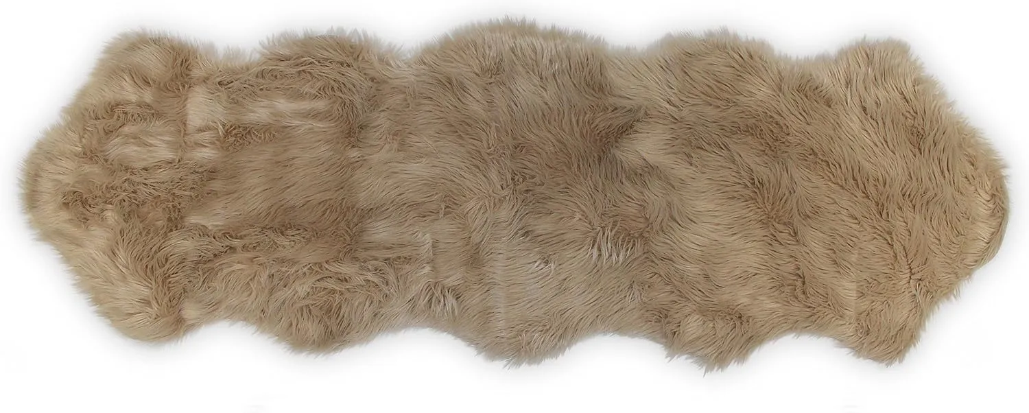 Nouvelle Legende Faux Fur Sheepskin Rug Duo, Soft, Plush, Premium High-Pile Accent Rug for Bedrooms, Hallways & Living Spaces, Warm & Cozy, Decorative, Faux Leather Backing, Easy Care, 23" x 73",