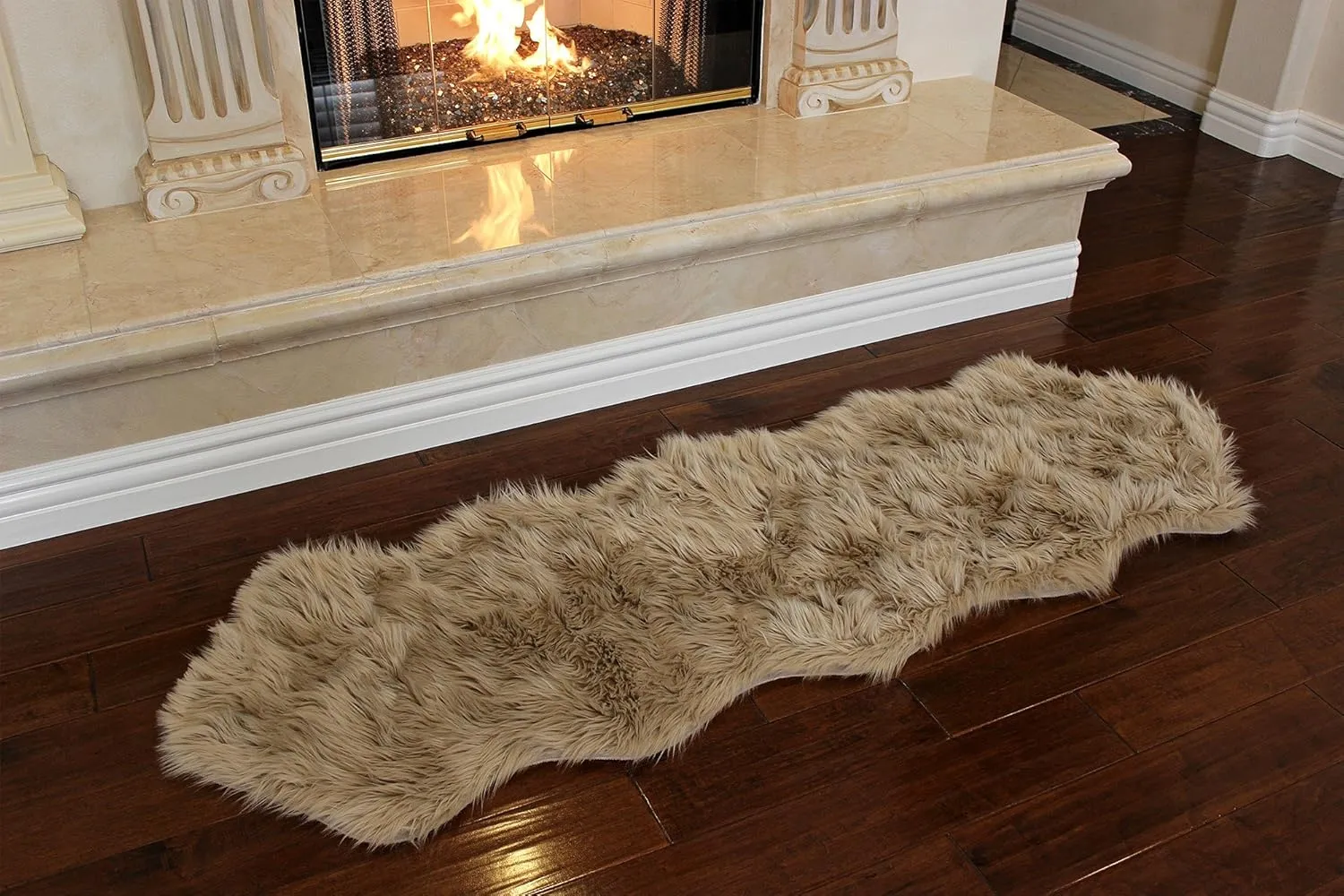 Nouvelle Legende Faux Fur Sheepskin Rug Duo, Soft, Plush, Premium High-Pile Accent Rug for Bedrooms, Hallways & Living Spaces, Warm & Cozy, Decorative, Faux Leather Backing, Easy Care, 23" x 73",