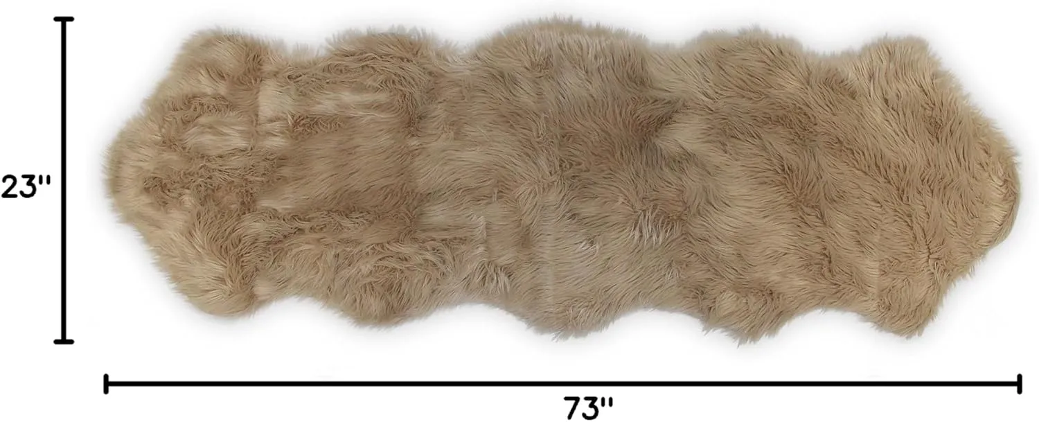 Nouvelle Legende Faux Fur Sheepskin Rug Duo, Soft, Plush, Premium High-Pile Accent Rug for Bedrooms, Hallways & Living Spaces, Warm & Cozy, Decorative, Faux Leather Backing, Easy Care, 23" x 73",