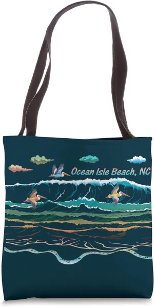 Ocean Isle Beach NC North Carolina Waves Pelican Bird Watch Tote Bag