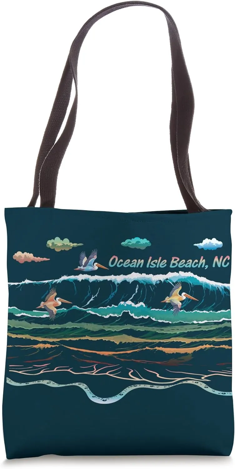 Ocean Isle Beach NC North Carolina Waves Pelican Bird Watch Tote Bag