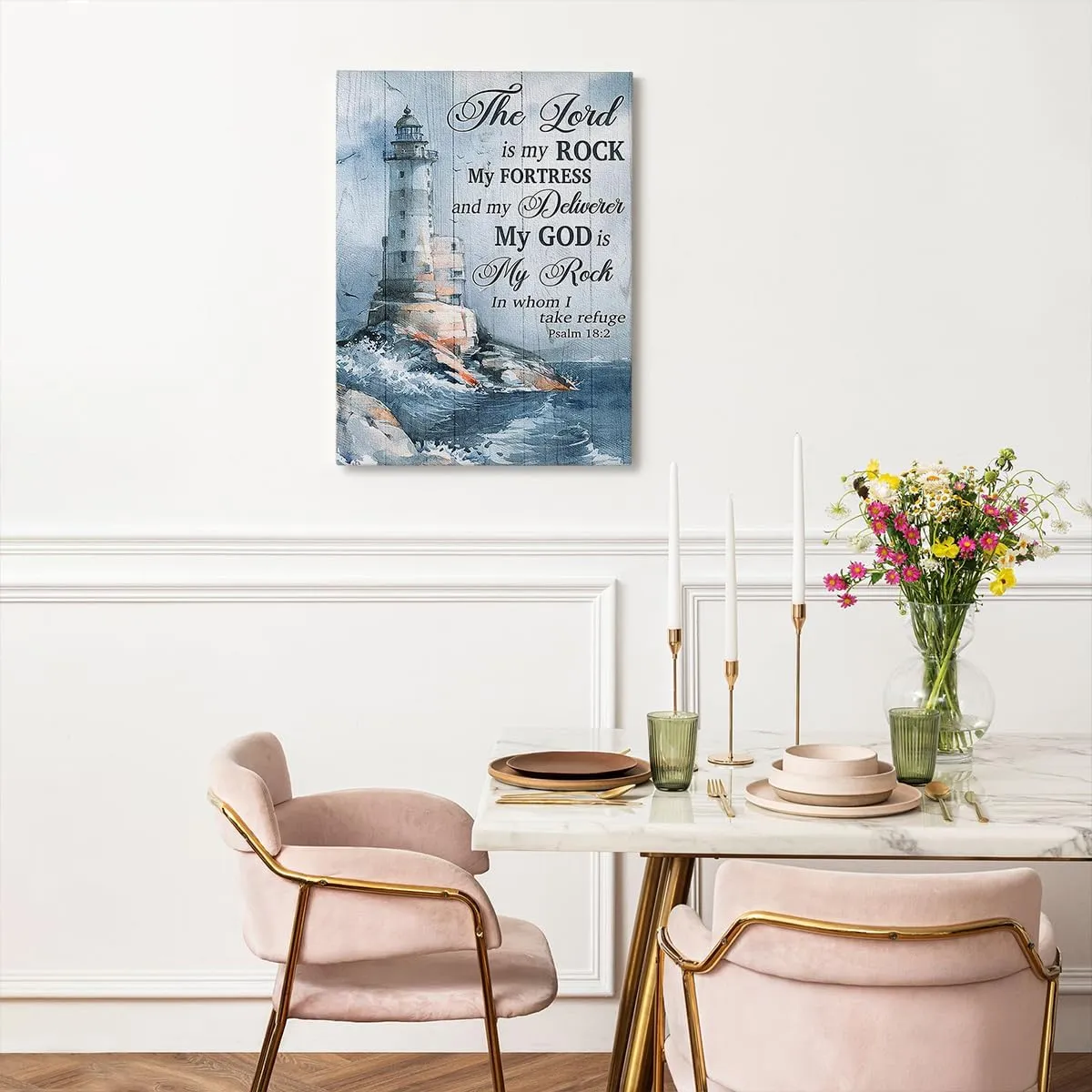 Ocean Lighthouse Wall Art Christian Psalm Bible Quotes Wall Decor Rustic Coastal Nautical Pictures Religious Motivational Canvas Prints Framed Modern Artwork For Living Room Bedroom Bathroom 12"x16"