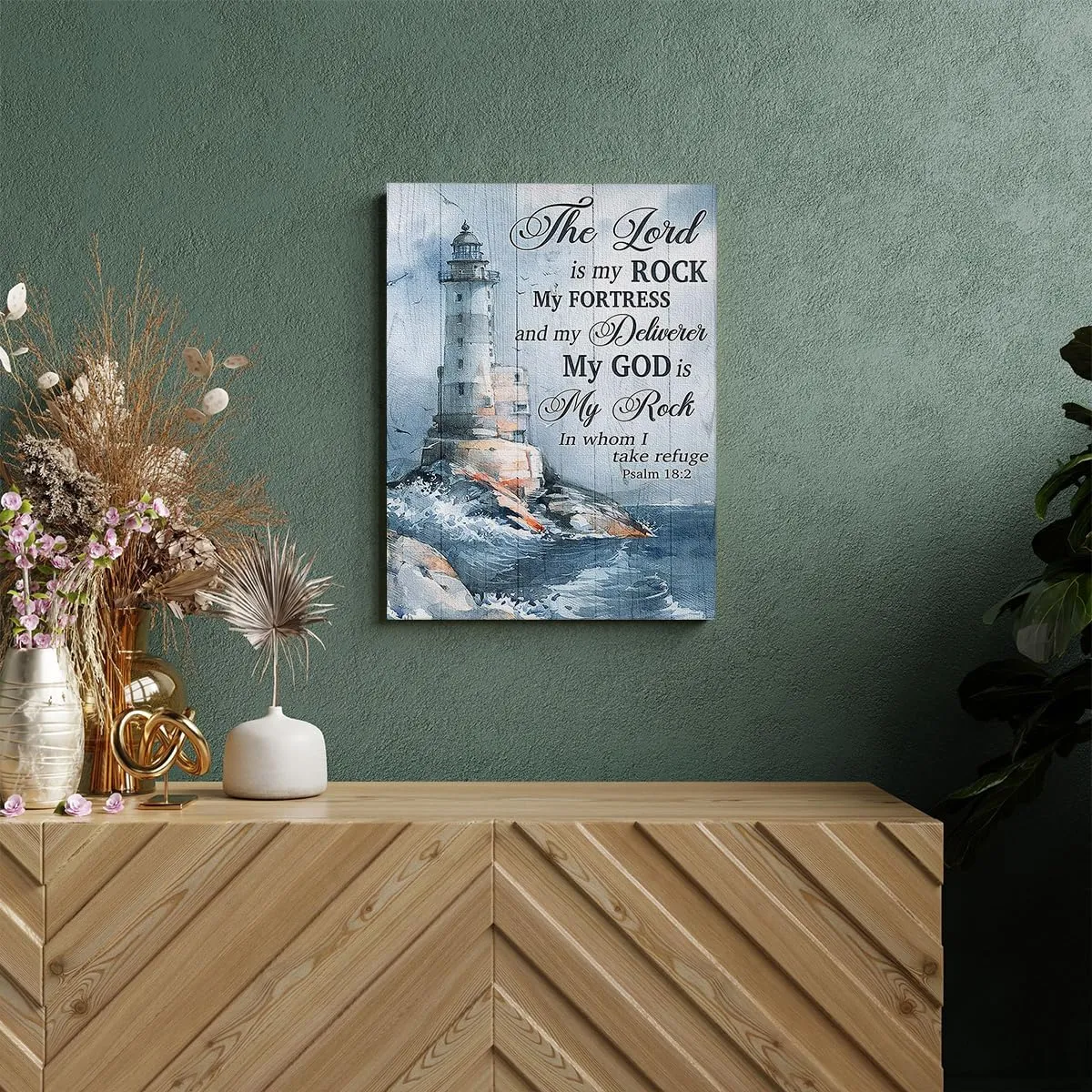 Ocean Lighthouse Wall Art Christian Psalm Bible Quotes Wall Decor Rustic Coastal Nautical Pictures Religious Motivational Canvas Prints Framed Modern Artwork For Living Room Bedroom Bathroom 12"x16"