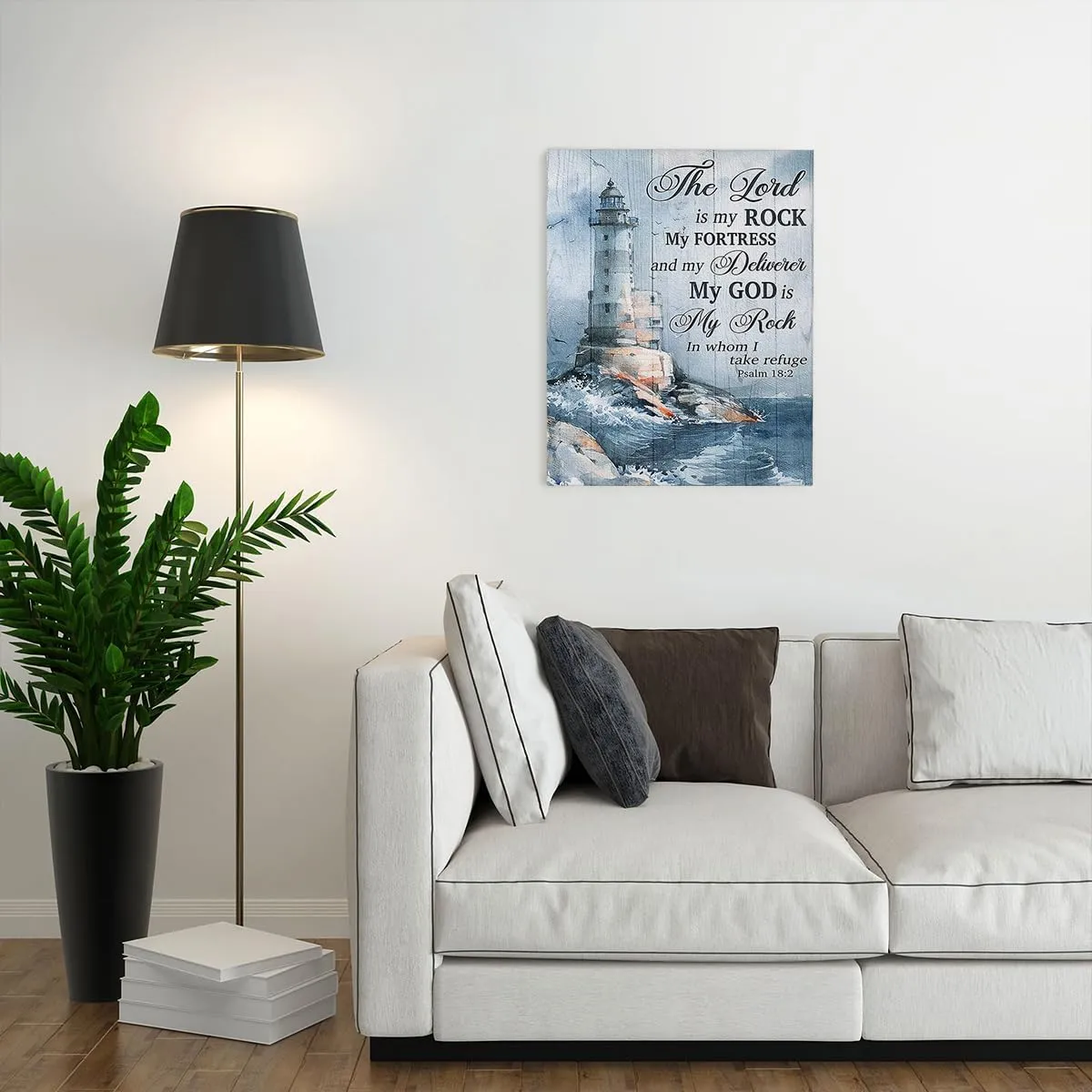 Ocean Lighthouse Wall Art Christian Psalm Bible Quotes Wall Decor Rustic Coastal Nautical Pictures Religious Motivational Canvas Prints Framed Modern Artwork For Living Room Bedroom Bathroom 12"x16"