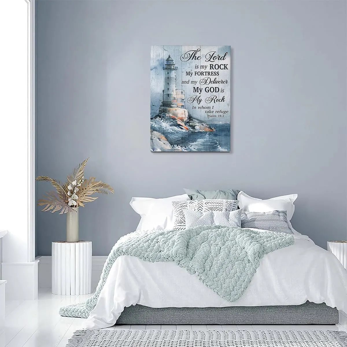Ocean Lighthouse Wall Art Christian Psalm Bible Quotes Wall Decor Rustic Coastal Nautical Pictures Religious Motivational Canvas Prints Framed Modern Artwork For Living Room Bedroom Bathroom 12"x16"