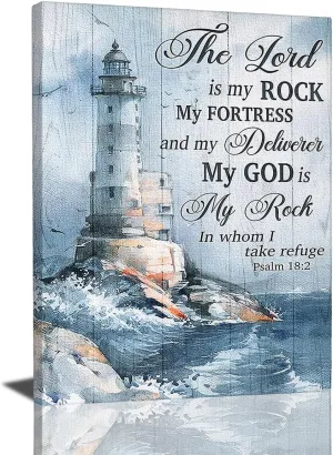 Ocean Lighthouse Wall Art Christian Psalm Bible Quotes Wall Decor Rustic Coastal Nautical Pictures Religious Motivational Canvas Prints Framed Modern Artwork For Living Room Bedroom Bathroom 12"x16"