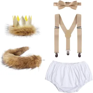 ODASDO Baby Boy 1st / 2nd Birthday Cake Smash Outfit Party Supplies Wild One Crown Plush Tail Bloomer Lion Costume Set