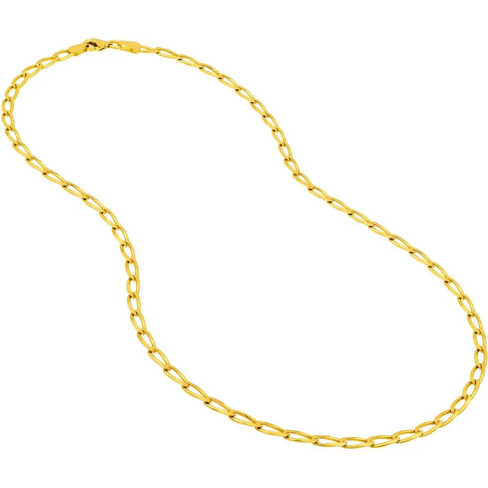 Olas d'Oro - 14K Yellow Gold 3.80mm Long Link Curb Chain Necklace - 24" Length, 12.86 Grams
