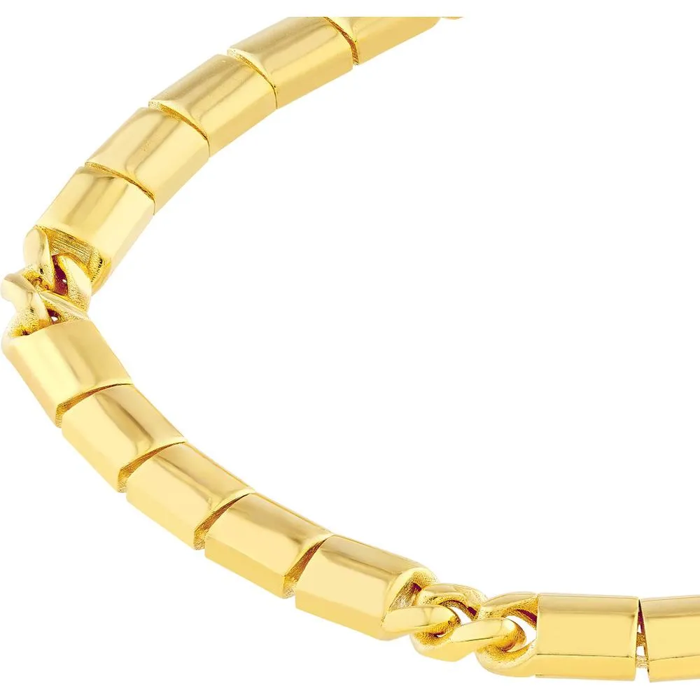 Olas d'Oro - 14K Yellow Gold 4.70mm Hollow Round Box Lock Chain Bracelet 8" Length