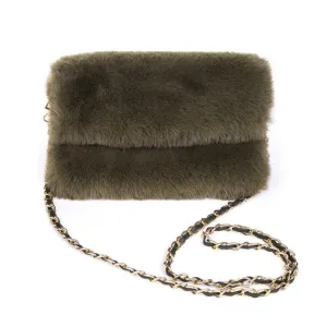 Olive Faux Fur CB Bag with Gold Chain