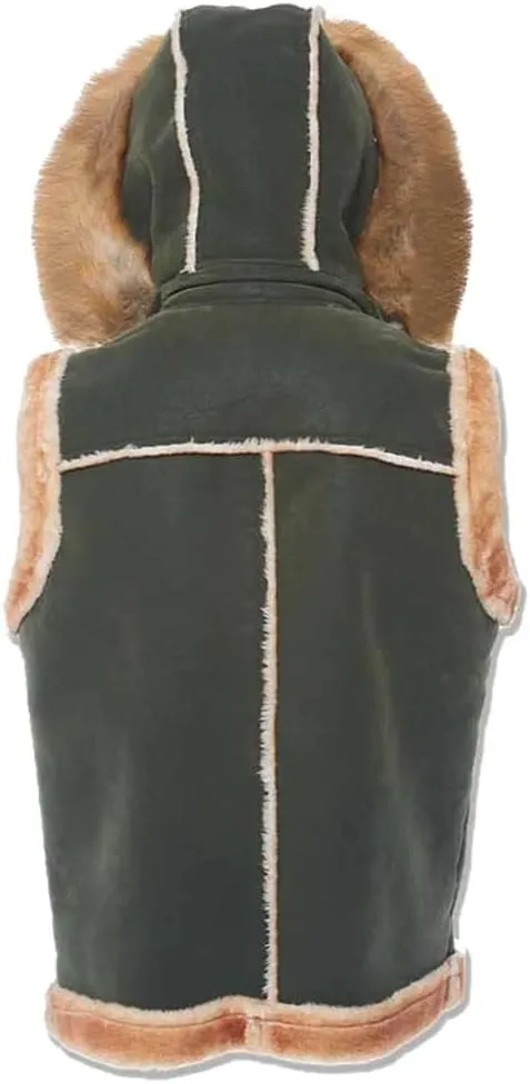 Olive Shearling Vest Coat_9370V Faux Leather