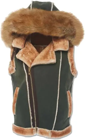 Olive Shearling Vest Coat_9370V Faux Leather