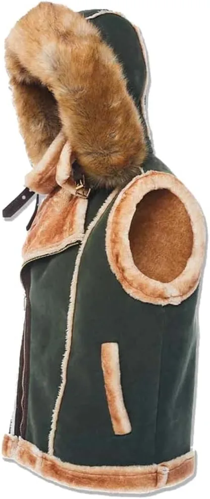 Olive Shearling Vest Coat_9370V Faux Leather