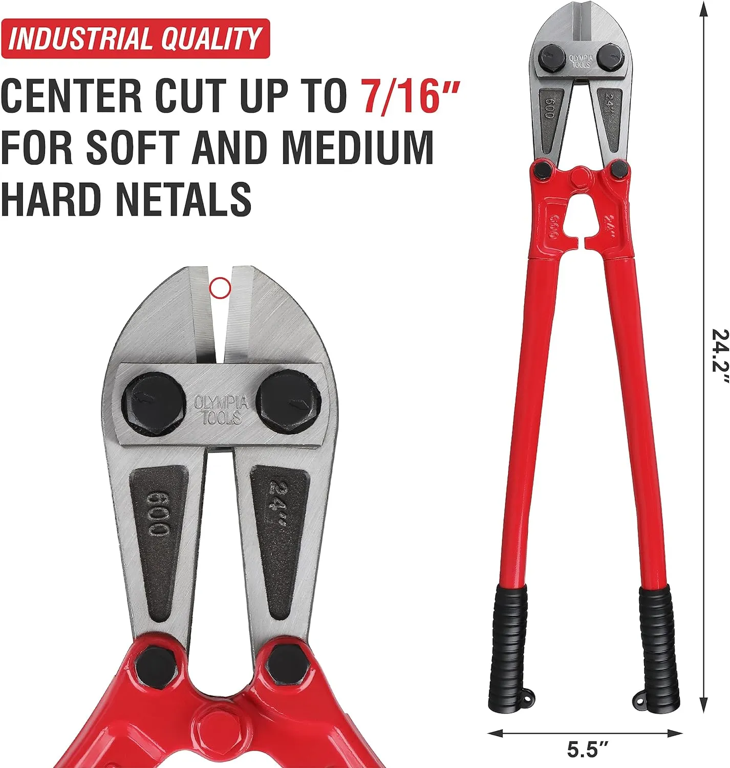 Olympia Tools 24" Heavy Duty Bolt Cutter with Drop Forged Alloy Steel and Ergonomic Grip Rubber Handles for for Cutting Fence, Steel Wire, Chain, Screws, Rivet