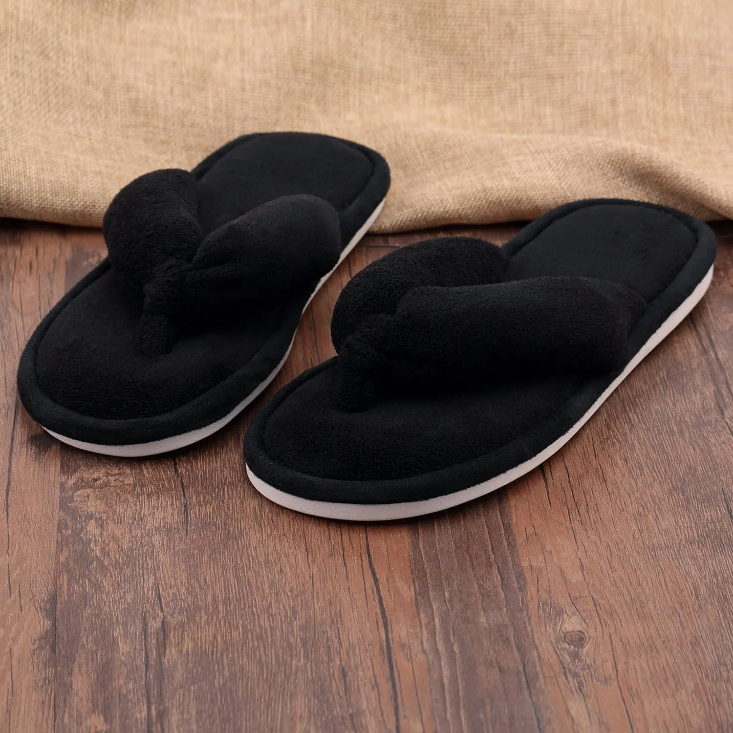 Onmygogo Indoor Slippers for Women Open Toe with Memory Foam, Soft Faux Fur Nonslip House Slippers