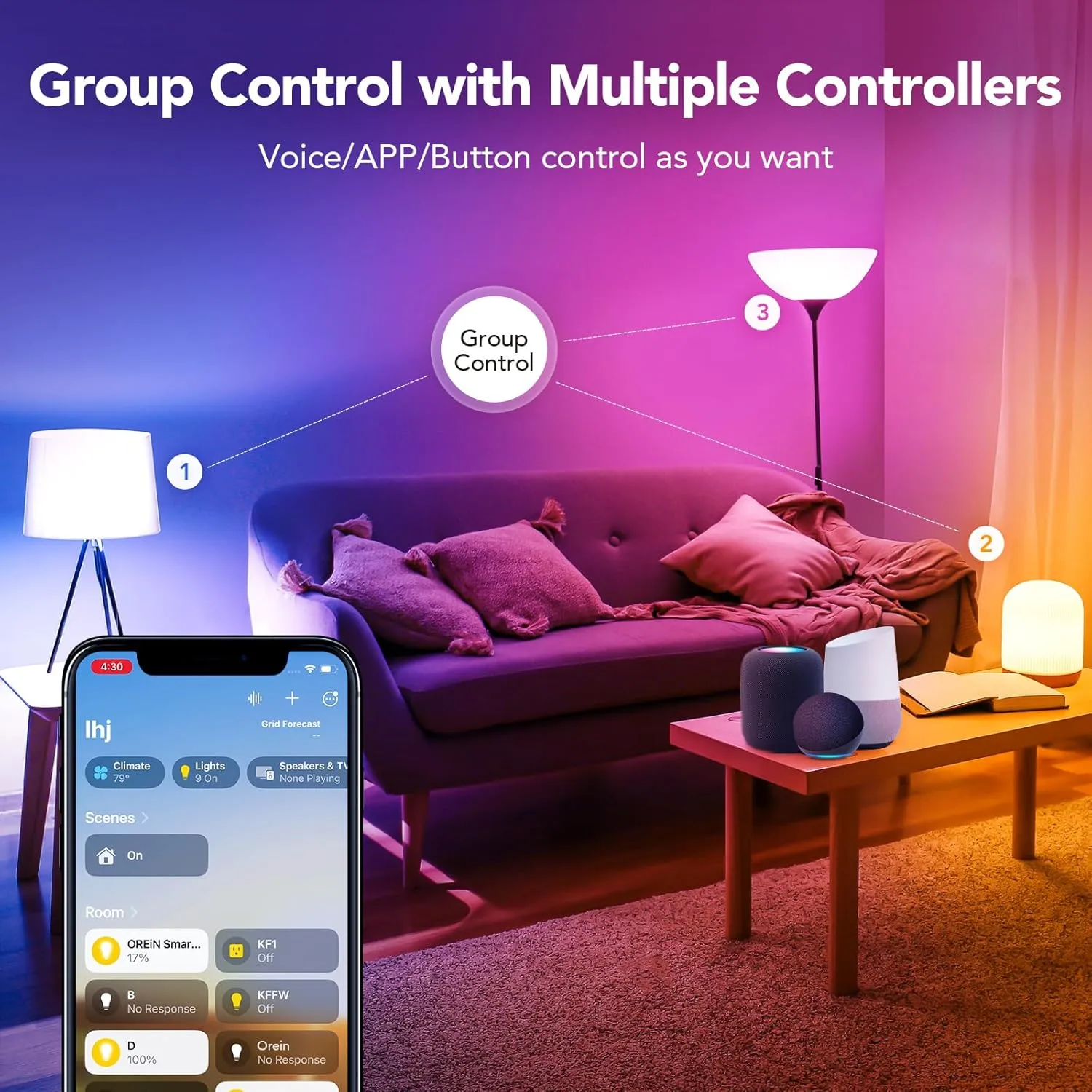 OREiN Matter Smart Light Bulb, Smart Light Bulbs with Remote Control Work with Apple Home, Alexa, Google Home, SmartThings, Color Changing Light Bulbs 2.4Ghz WiFi, 800 Lumens Equivalent 60W 6Pack