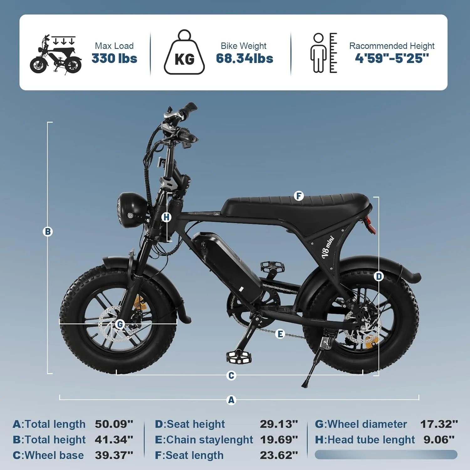 OUXI Electric Bike for Adults, 16" Fat Tire Ebike with 36V 10.4Ah Removable Battery, Moped Style EBike for Teens Up to 20MPH, 500W Upgrade Powerful Motor, MINI E-Bike for Leisure Riding & Commuting