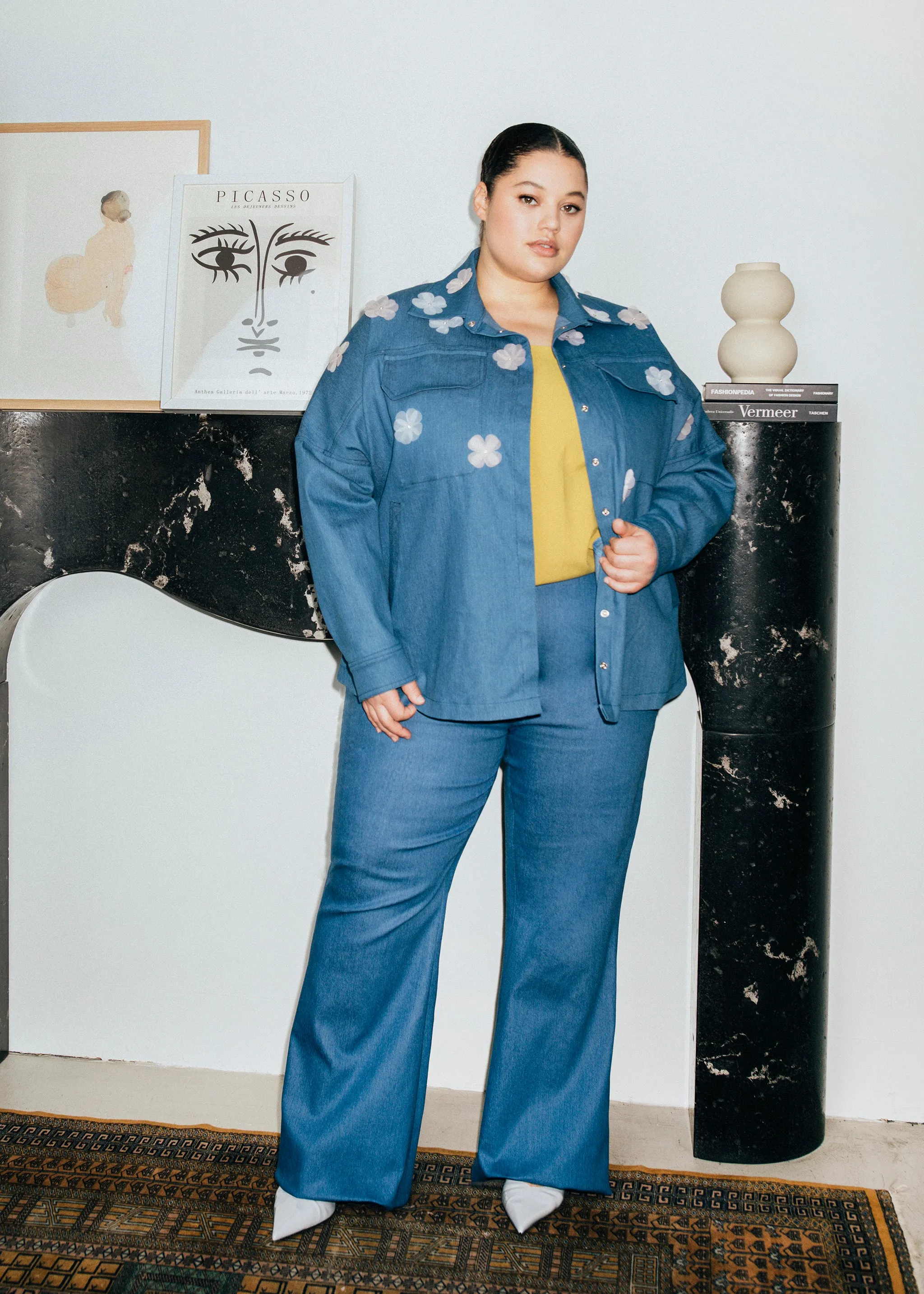 Oversized Denim Jacket with Appliqué