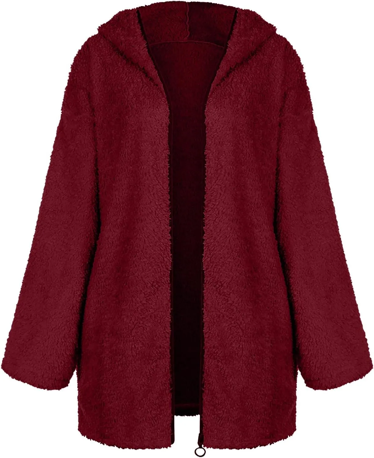 Oversized Sherpa Jacket for Women Winter Fleece Fuzzy Hooded Zip Up Jacket Casual Plus Size Solid Color Sweater Coat