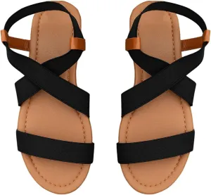 OYOANGLE Women's Criss Cross Flat Sandals with Back Strap Open Toe Holiday Casual Sandal