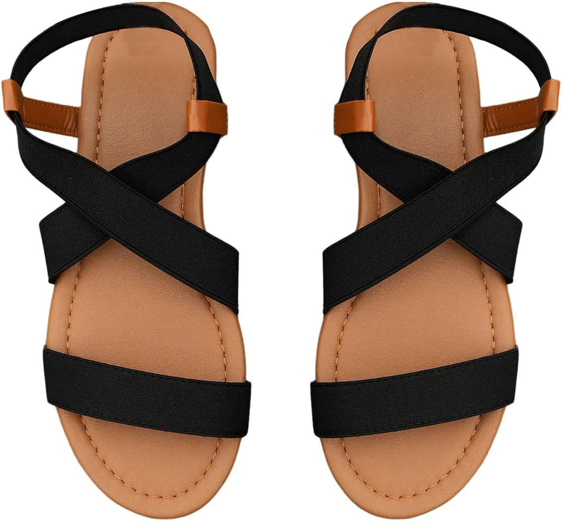 OYOANGLE Women's Criss Cross Flat Sandals with Back Strap Open Toe Holiday Casual Sandal