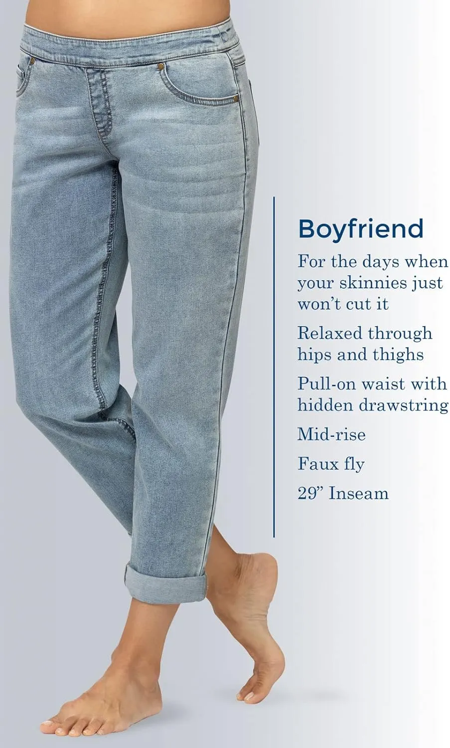 PajamaJeans Boyfriend Jeans for Women - Elastic Waist Jeans