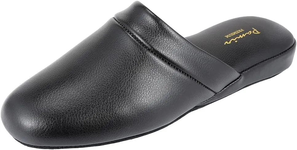 PAMIR Men's Genuine Leather Scuff Slippers with Memory Foam Insole and Leather Outsole