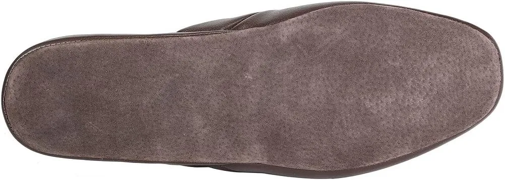 PAMIR Men's Genuine Leather Scuff Slippers with Memory Foam Insole and Leather Outsole