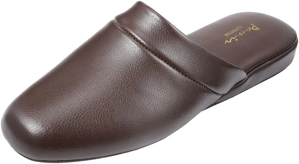 PAMIR Men's Genuine Leather Scuff Slippers with Memory Foam Insole and Leather Outsole