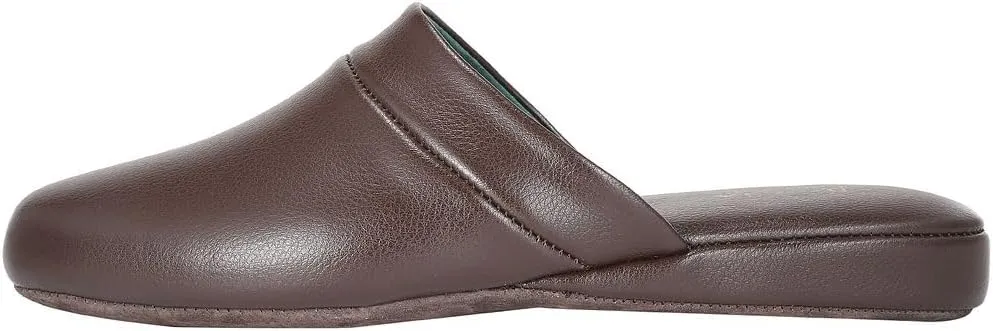 PAMIR Men's Genuine Leather Scuff Slippers with Memory Foam Insole and Leather Outsole