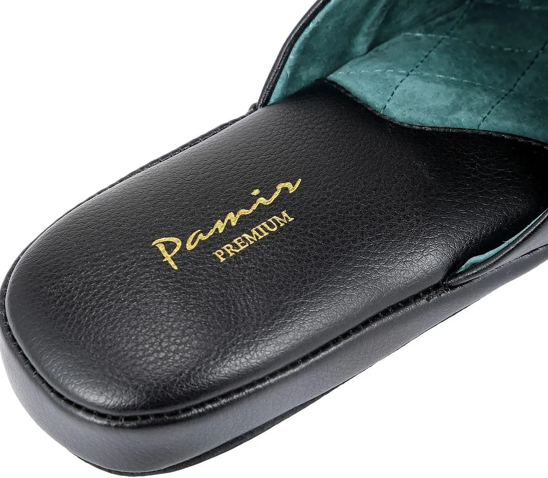 PAMIR Men's Genuine Leather Scuff Slippers with Memory Foam Insole and Leather Outsole