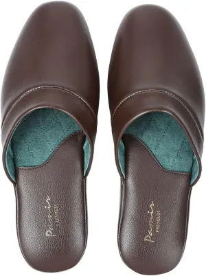 PAMIR Men's Genuine Leather Scuff Slippers with Memory Foam Insole and Leather Outsole
