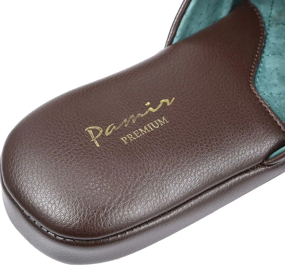 PAMIR Men's Genuine Leather Scuff Slippers with Memory Foam Insole and Leather Outsole