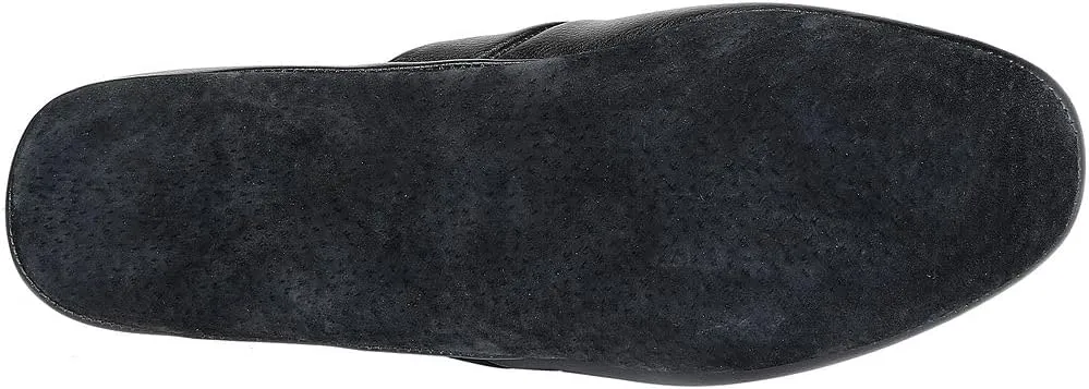 PAMIR Men's Genuine Leather Scuff Slippers with Memory Foam Insole and Leather Outsole