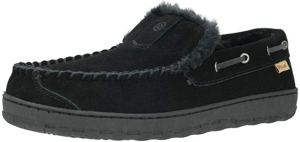 PAMIR Men's Genuine Suede Faux Fur Moccasin Slippers Indoor Outdoor Loafer Shoes