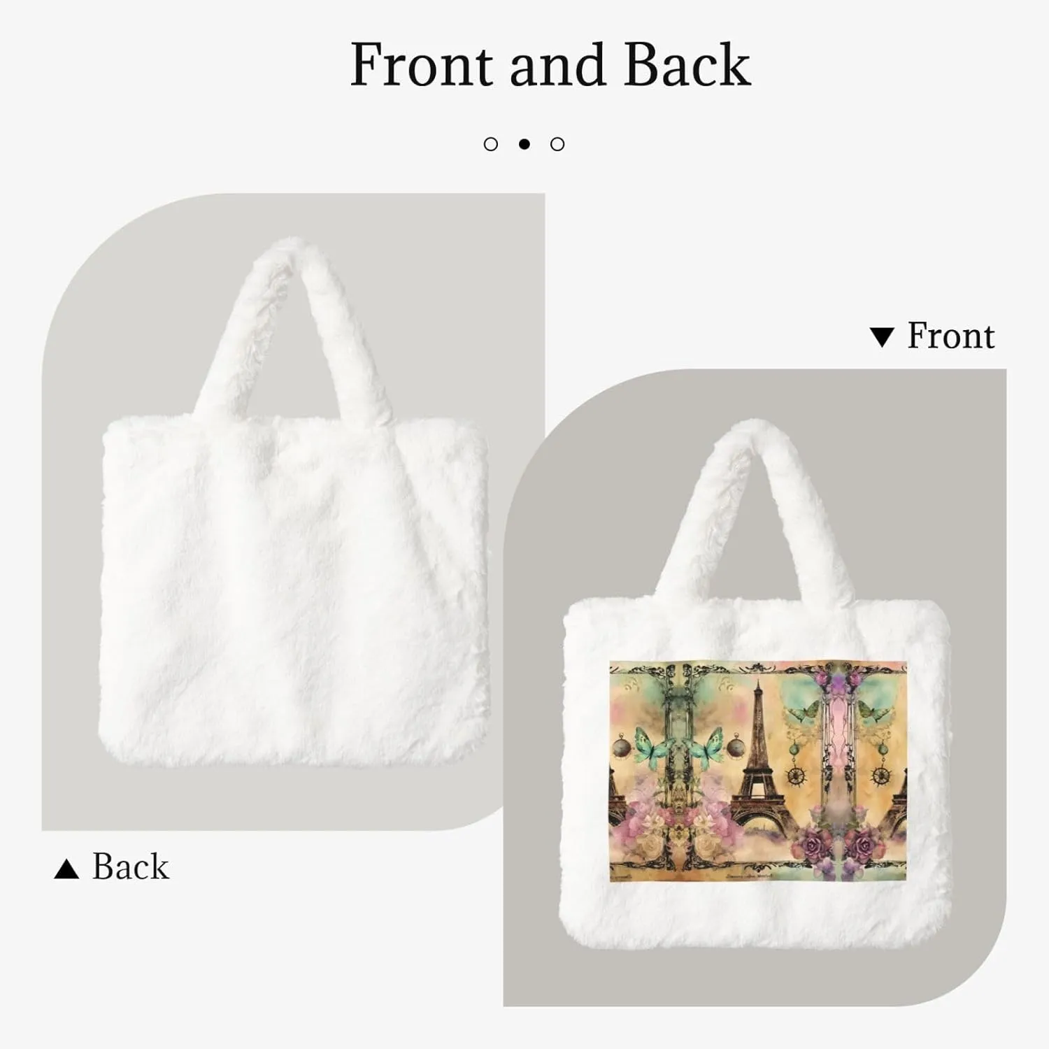 Paris Eiffel Tower Printing Fluffy Shoulder Bag Ladies Plush Underarm Bag Tote Bag Furry Purse Handbag For Work Travel