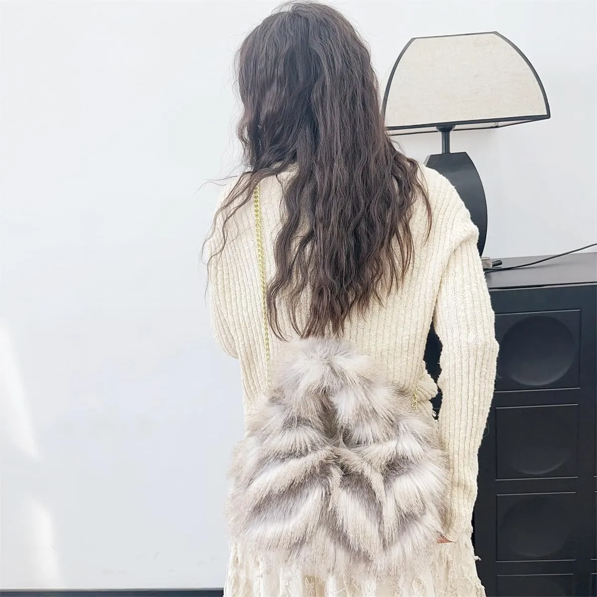 Pathwork Faux Fur Hobo Tote Shoulder Bag for Women Handbag Purse Trendy Furry Crossbody Bag