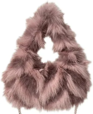 Pathwork Faux Fur Hobo Tote Shoulder Bag for Women Handbag Purse Trendy Furry Crossbody Bag