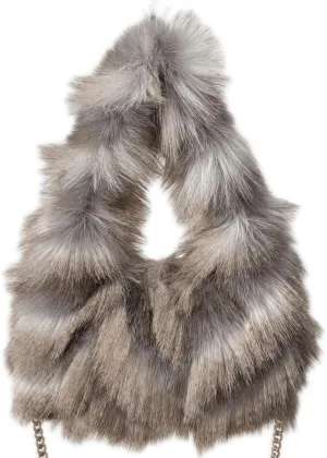 Pathwork Faux Fur Hobo Tote Shoulder Bag for Women Handbag Purse Trendy Furry Crossbody Bag