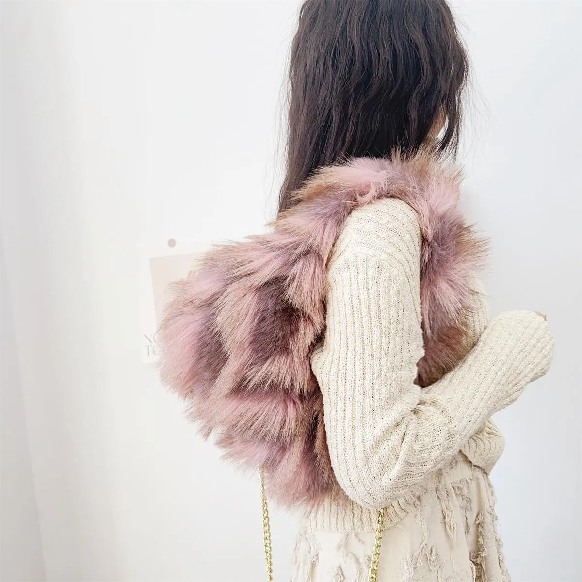 Pathwork Faux Fur Hobo Tote Shoulder Bag for Women Handbag Purse Trendy Furry Crossbody Bag