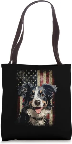 Patriotic Tricolor Border Collie Flag American USA Dog Lover Tote Bag