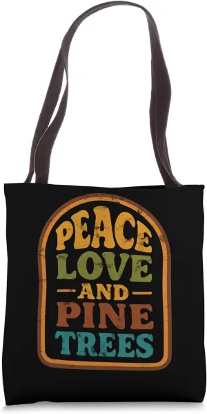 Peace Love and Pine Trees retro forest nature distressed Tote Bag