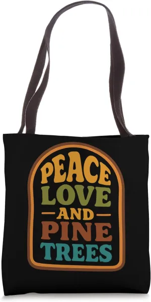Peace Love and Pine Trees retro forest nature Tote Bag