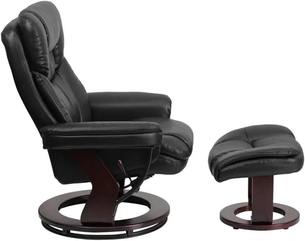 Pemberly Row Contemporary Leather Swivel Seat Recliner in Black