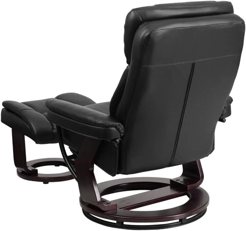Pemberly Row Contemporary Leather Swivel Seat Recliner in Black