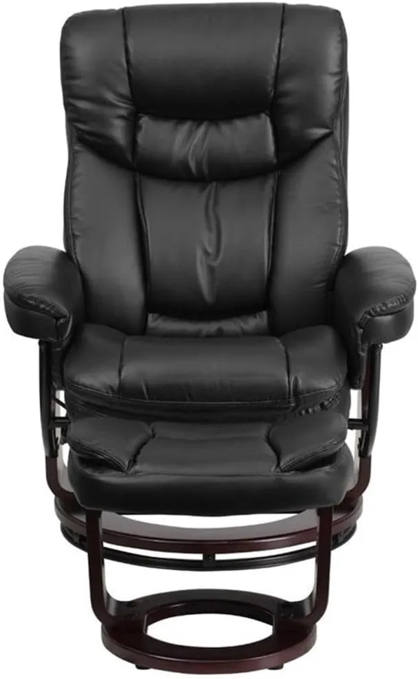 Pemberly Row Contemporary Leather Swivel Seat Recliner in Black